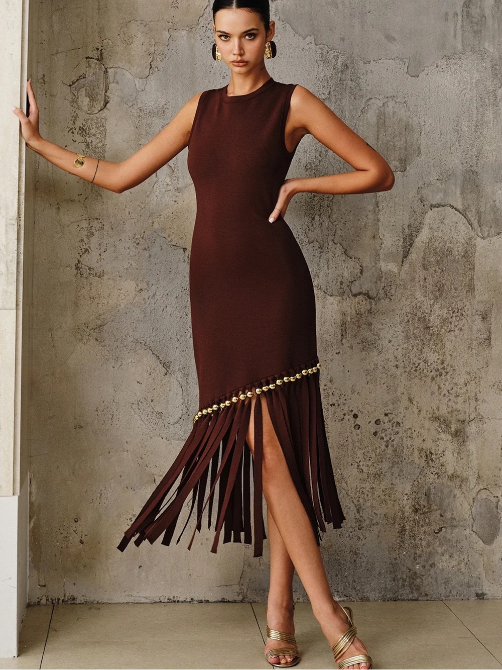 NWT 🤎 Commense Fringe Knit Dress - Picture 2 of 13